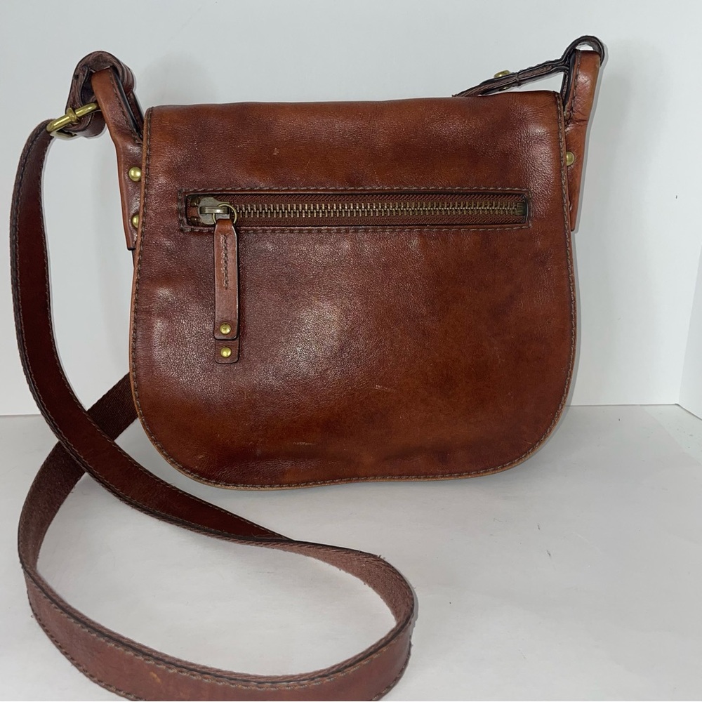 Fossil Brown Leather Messenger Crossbody Flap Saddle Bag - Picture 12 of 14